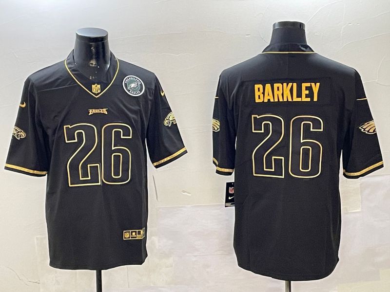Men Philadelphia Eagles #26 Barkley Black gold Throwback 2025 Nike Vapor Limited NFL Jersey style 3